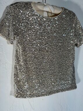 Crewcuts Silver Sequin Short Sleeve Top - beautiful sparkly